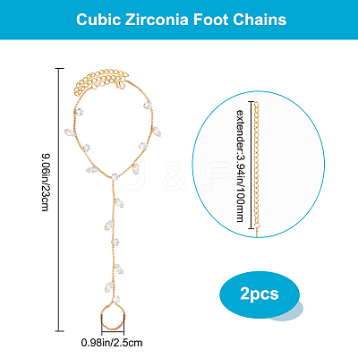 2Pcs Brass Clear Cubic Zirconia Box Chain Bracelets for Women BJEW-BBC0001-09G-1