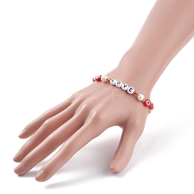Love Word Acrylic & Heishi Polymer Clay Beaded Stretch Bracelets BJEW-TA00069-01-1
