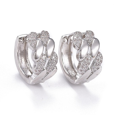 Brass Micro Pave Clear Cubic Zirconia Huggie Hoop Earrings EJEW-K083-38P-1