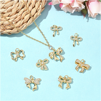 14Pcs 7 Styles Brass Micro Pave Cubic Zirconia Pendants KK-BBC0020-29-1