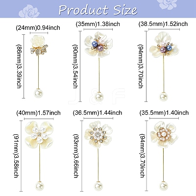 6Pcs 6 Styles Flower Plastic & Resin Rhinestone Brooches JEWB-CJ0003-39-1
