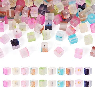 100Pcs 10 Colors Frosted Glass Beads with Golden Glitter Powder DGLA-TA0001-33-1