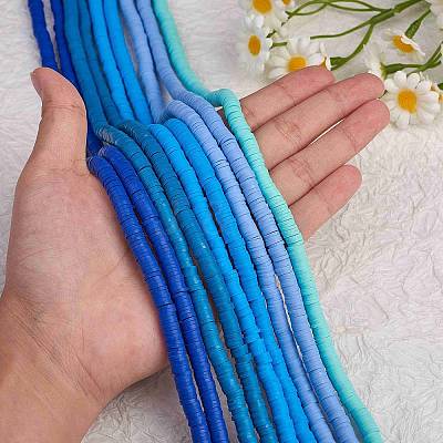 10 Strands 5 Colors Flat Round Handmade Polymer Clay Beads CLAY-SZ0002-02D-1