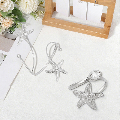 1Pc Alloy with Plastic Pearl Arm Cuff Bangles for Women BJEW-CY0001-14P-1