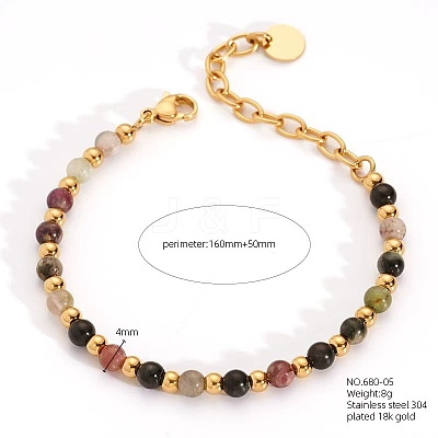 Bohemian Style Natural Tourmaline Round Beaded Bracelets for Women JU9810-5-1