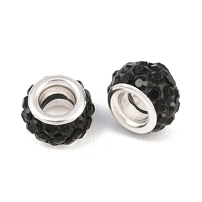 Polymer Clay Rhinestone European Large Hole Beads with Silver Color Plated Brass Cores FPDL-R002-01-1