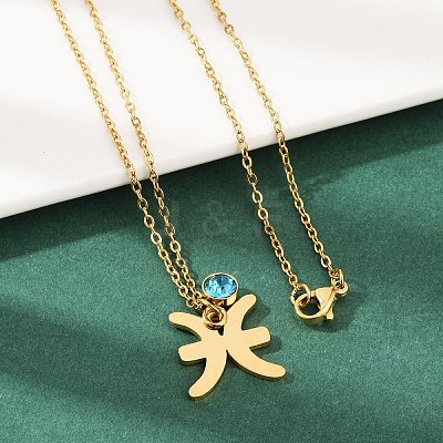 304 Stainless Steel Glass Drill Birth Stone Constellation Pendant Necklaces STAS-D305-08G-L-1