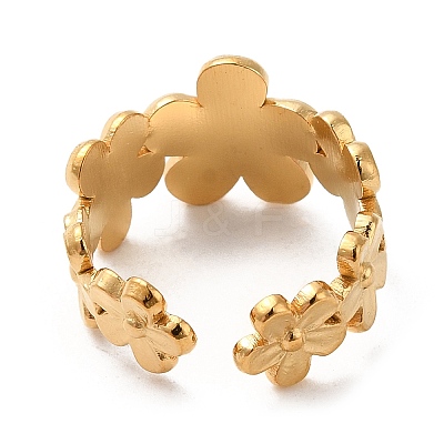 304 Stainless Steel Flower Open Cuff Rings for Women RJEW-D012-09G-1