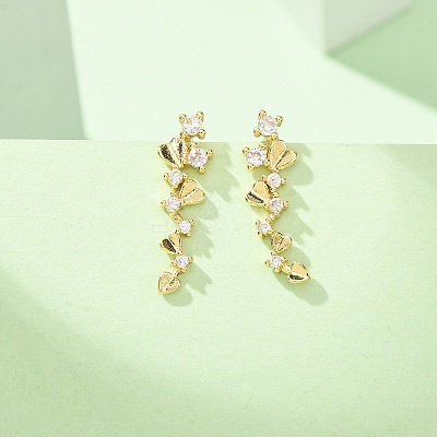 Brass Micro Pave Cubic Zirconia Stud Crawler Earrings LS-KK-CBAA351-03G-1