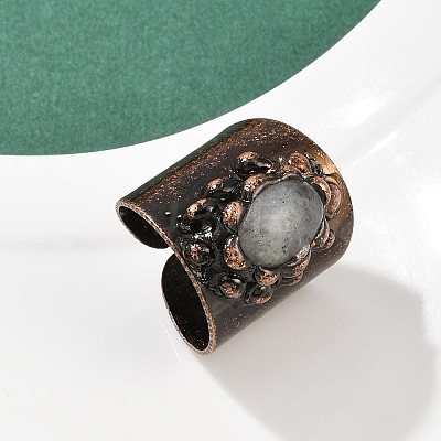 Brass with Natural Labradorite Cuff Rings RJEW-Z112-02R-01-1