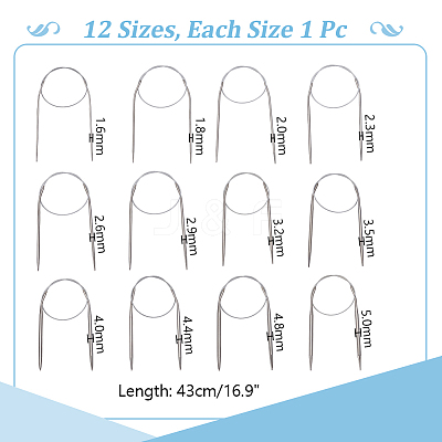 12 Styles Stainless Steel Wire Knitting Needles DIY-AR0004-93B-1
