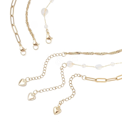 Natural Rose Quartz Double Terminated Pointed Bullet Pendant 304 Stainless Steel & Brass Chain 3 Layer Necklaces for Women NJEW-JN05477-04-1