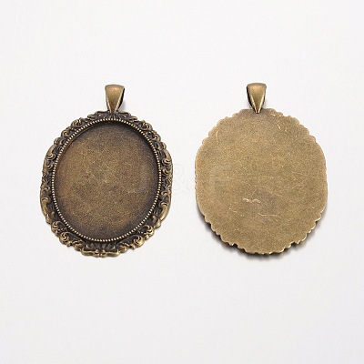 Oval Tibetan Style Alloy Big Pendant Cabochon Settings PALLOY-K109-65AB-NR-1