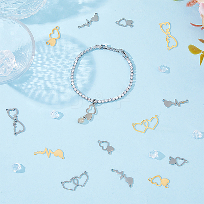 16Pcs 8 Styles 201 Stainless Steel Connector Charms STAS-DC0014-57-1