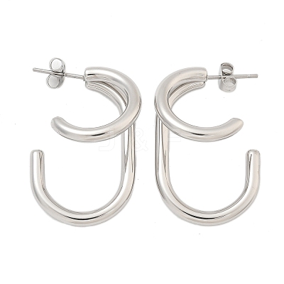 304 Stainless Steel Two-layer C-Shaped Stud Earrings EJEW-Z098-18P-1