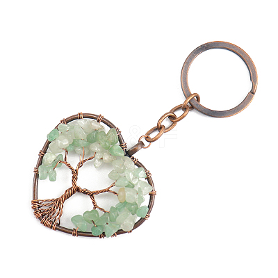 Natural Green Aventurine Pendant Keychains HEAR-PW0001-148I-1