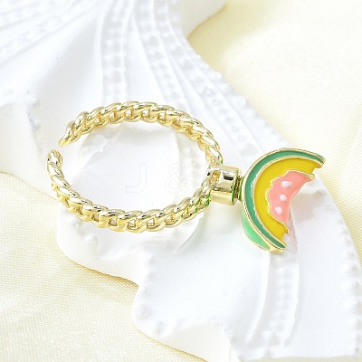 Brass Enamel Open Cuff Rings for Women RJEW-F179-08G-03-1