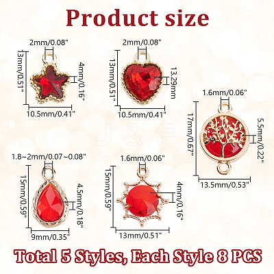 40Pcs 5 Styles Glass Pendants GLAA-GA0001-93-1