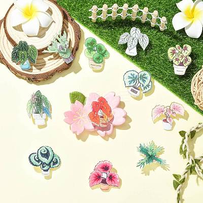 24Pcs 12 Styles Plant Acrylic Lapel Pin Brooch Pin JEWB-CJ0003-38-1