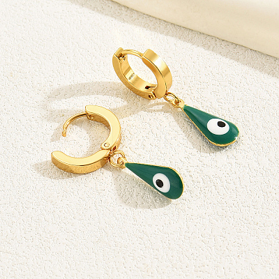 Vintage Minimalist 201 Stainless Steel Devil Eye with Teardrop Hoop Earrings GP4493-1