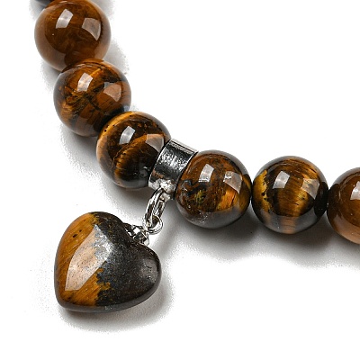 8.5mm Round Natural Tiger Eye Beaded Stretch Bracelets BJEW-C074-01Q-1