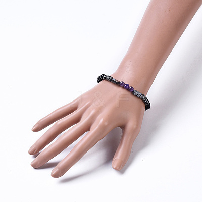 Natural Black Agate(Dyed) & Amethyst Beads Stretch Bracelets BJEW-JB04219-03-1