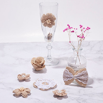 Handmade Burlap Flower & Lace Bowknot FIND-SC0001-21-1