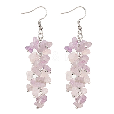Natural Rose Quartz & Amethyst Chip Beaded Dangle Earrings EJEW-JE05369-1