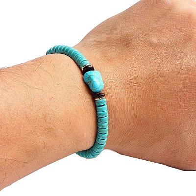 Natural Turquoise Beaded Stretch Bracelets for Men Women PW-WG83054-15-1