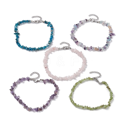 Natural Gemstone Beads Anklets AJEW-AN00583-1