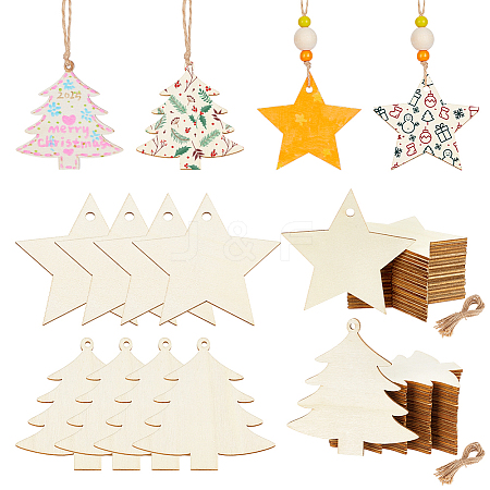 40Pcs 2 Styles Christmas Theme Wood Hanging Wall Decorations HJEW-PH0001-88-1