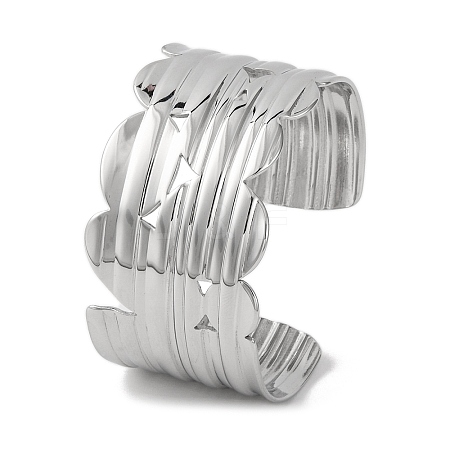 Grooved Wide 304 Stainless Steel Cuff Bangles for Women BJEW-B104-22P-1