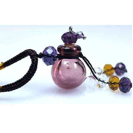Lampwork Perfume Bottle Pendant Necklace with Polyester Chains and Plastic Dropper BOTT-PW0005-10B-1
