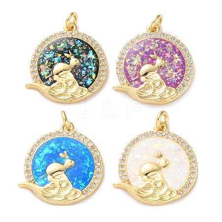 Brass Micro Pave Clear Cubic Zirconia Pendants KK-S048-04G-1