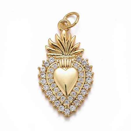 Rack Plating Brass Micro Pave Clear Cubic Zirconia Pendants X-KK-M229-38G-1