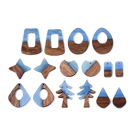 16Pcs 8 Styles Opaque Resin & Walnut Wood Pendants RESI-N053-11-1