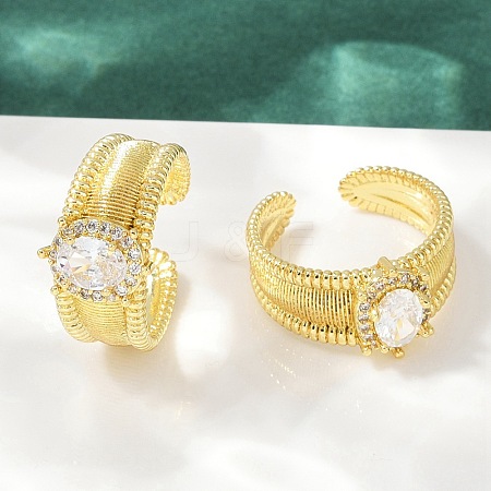 Brass Micro Pave Cubic Zirconia Open Cuff Rings for Women RJEW-U059-01G-02-1