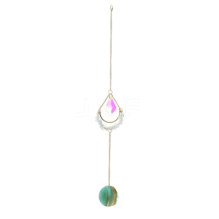 Natural Aquamarine Chips & Agate Slice Suncatcher AJEW-C048-01E-1