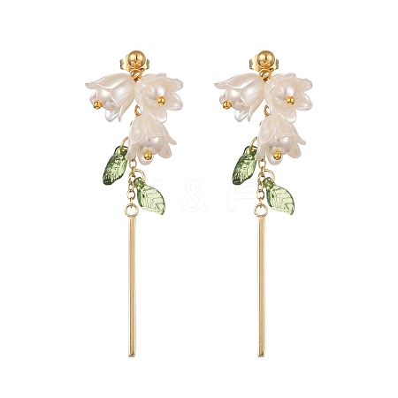 Plastic with Brass Dangle Stud Earrings for Women EJEW-TA00575-1