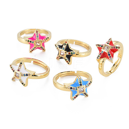 Adjustable Brass Micro Pave Colorful Cubic Zirconia Finger Rings RJEW-S044-166-NF-1