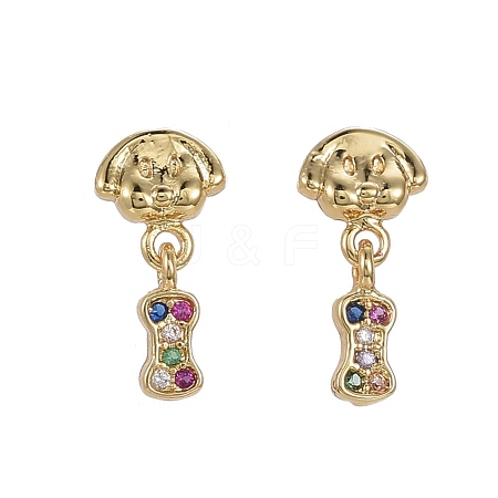 Brass Micro Pave Cubic Zirconia Puppy Dangle Stud Earrings EJEW-L224-41G-1