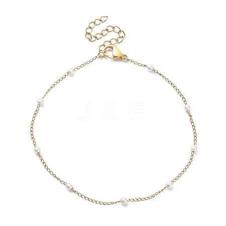 Glass Pearl Beaded Chain Anklet with Curb Chains AJEW-AN00542-1