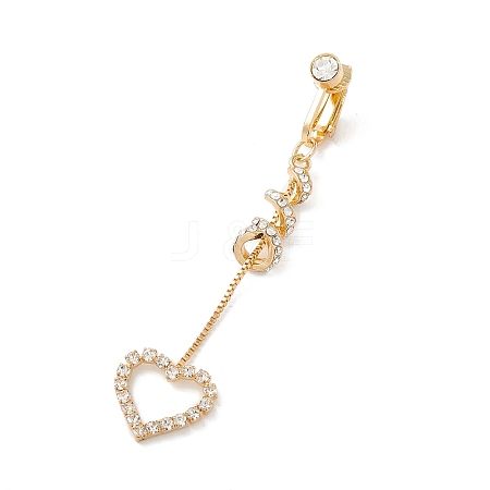Long Tassel with Heart Crystal Rhinestone Charm Belly Ring LS-AJEW-F057-04G-1