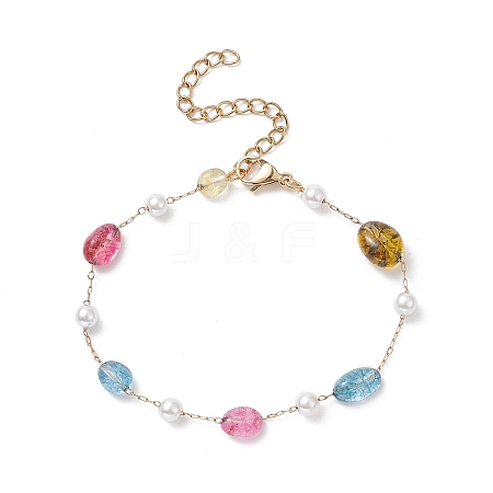 Natural Mixed Gemstone Nuggets & Glass Pearl Beaded Bracelet BJEW-JB09348-1