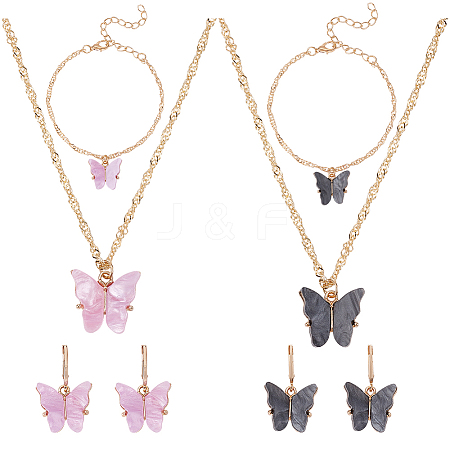 ANATTASOUL Plastic Butterfly Pendant Necklace & Bracelet & Dangle Leverback Earrings SJEW-AN0001-33-1