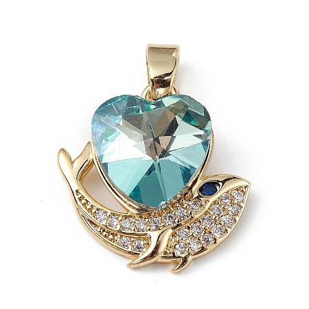 Real 18K Gold Plated Rack Plating Brass Micro Pave Cubic Zirconia Pendants KK-C015-28G-17-1