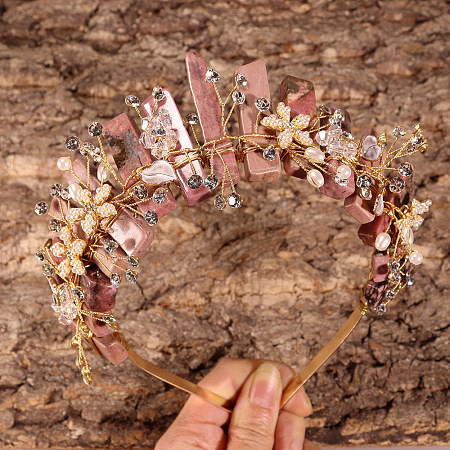 Natural Rose Quartz Hair Bands PW-WG52147-32-1