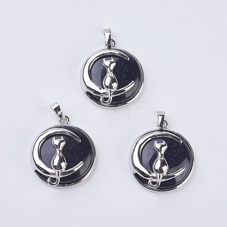 Blue Goldstone Kitten Pendants G-K234-D03-1