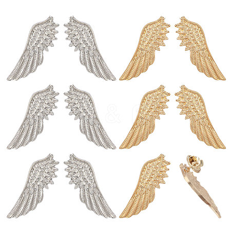 6 Pairs 2 Styles  Alloy Wing Brooch for Backpack Clothes JEWB-CA0001-76-1