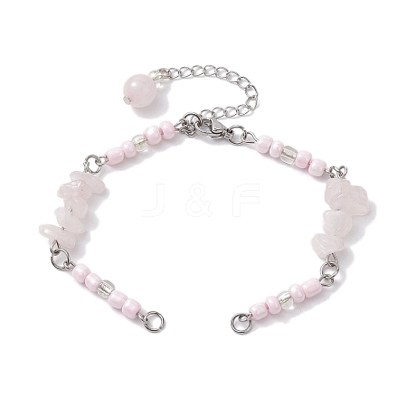 Handmade Seed Beads with Natural Rose Quartz Bracelet Making AJEW-MZ00001-01-1